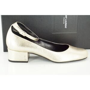 Saint Laurent Gold Leather Ankle Strap Pump  NIB